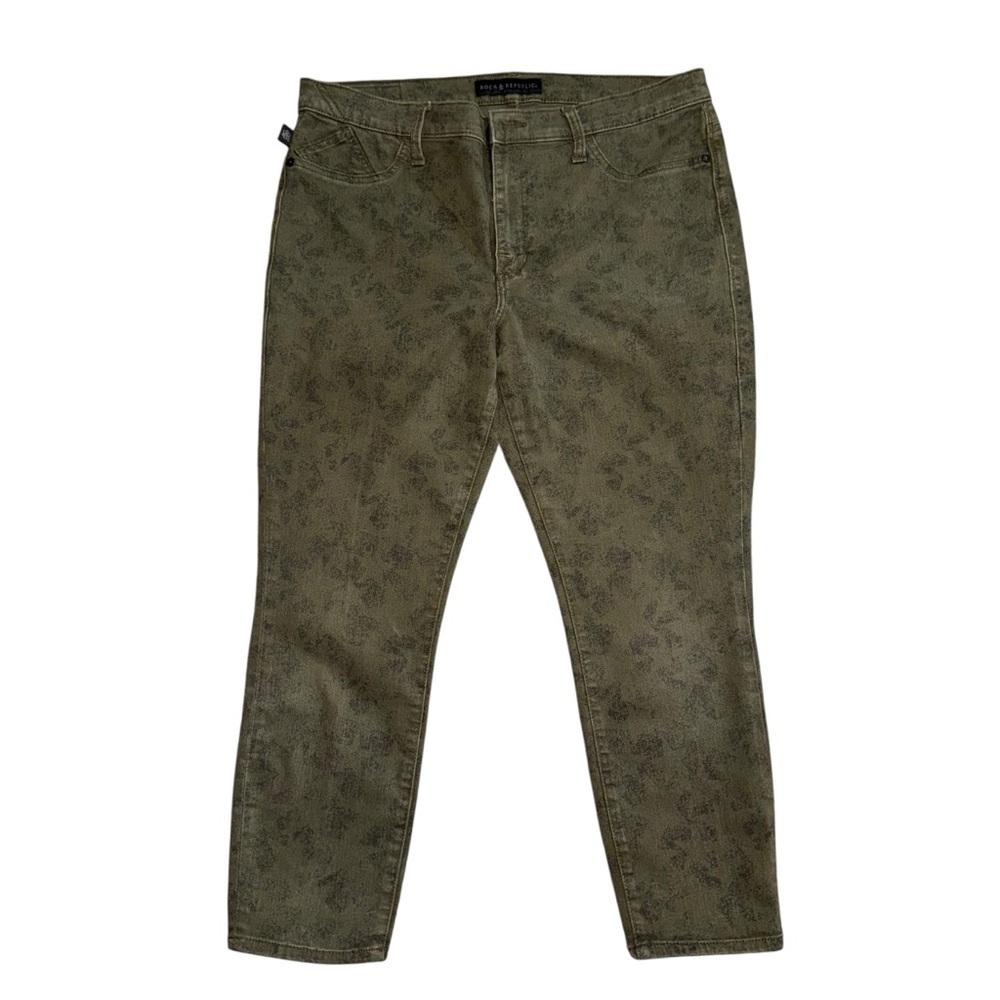 Rock & Republic Women’s Jeans SZ 16 Olive Green Print Capri Mid Rise Stretchy